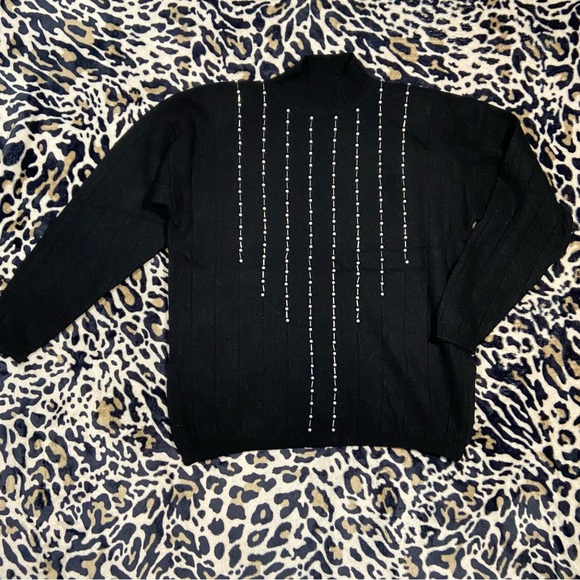 VTG Euro Flash lambswool & angora black beaded sweater , L - Picture 1 of 8